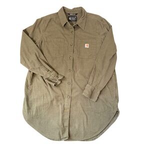 Carhartt Flannel Rugged Flex Relaxed Fit Tunic Button Down Olive (XL) Workwear